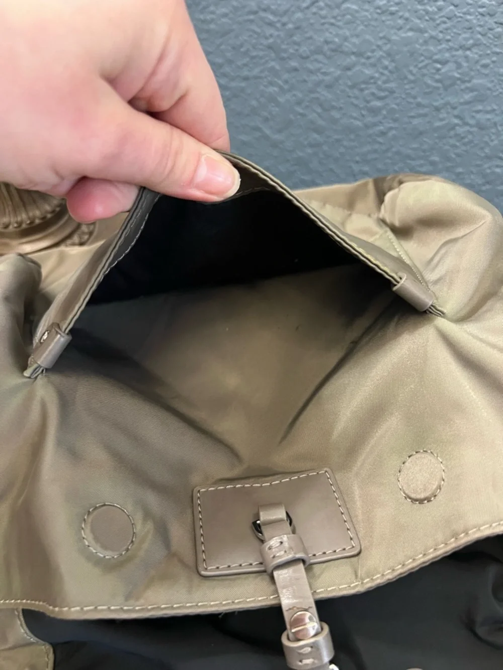 Marc Jacobs Olive Nylon Messenger Bag with Taupe Leather Trim